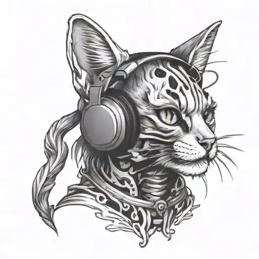 Skeleton Cat Wearing Headphones