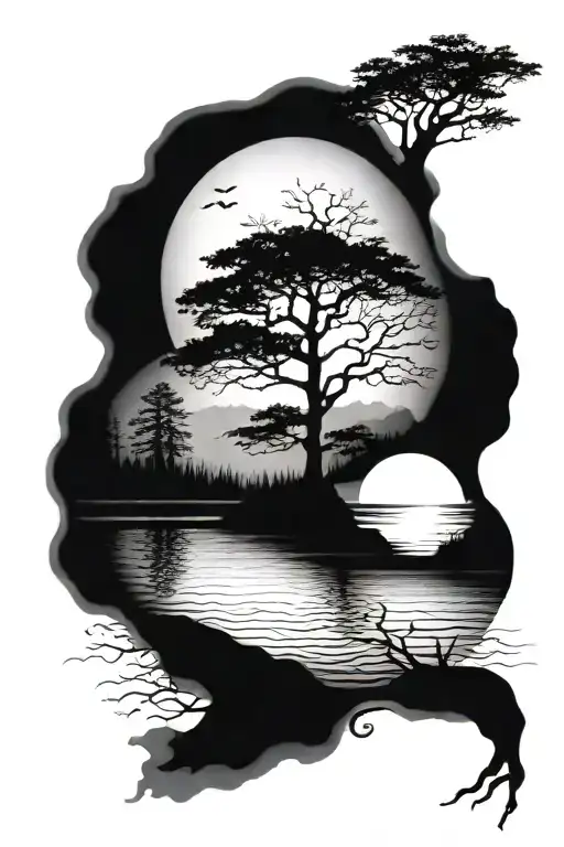 Tree And Lake Nestled