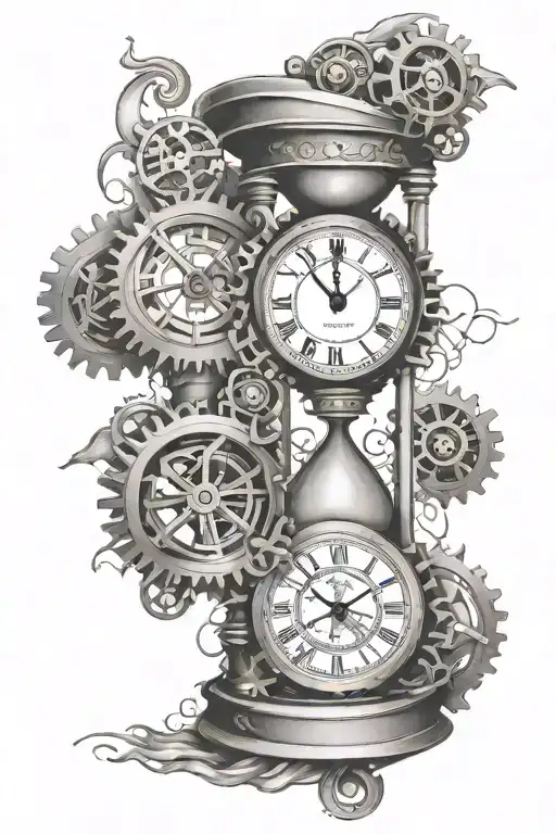 Hourglass And Clock Gears Intertwined