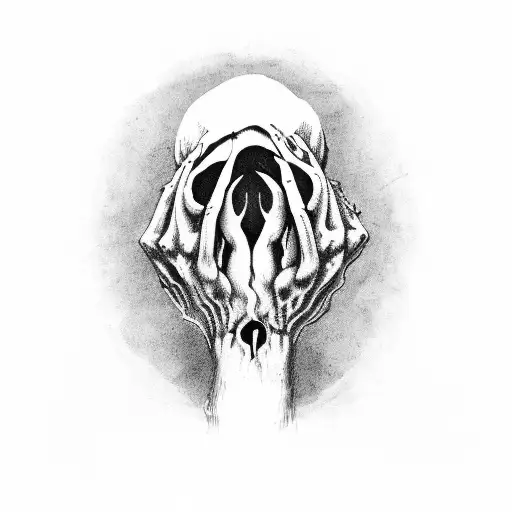 A Detailed Illustration Of A Skull With Hands Emerging From Its Eye Sockets