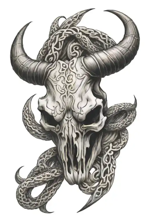 Bull Skull W Snake Intertwined