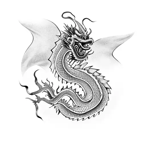 Chinese Dragon With Rose