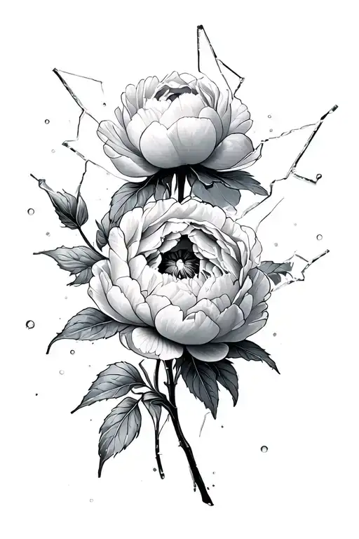 Peonies Intertwined In Broken Glass