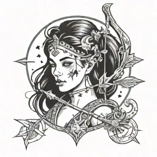Female Sagittarius Constellation Bow An Arrow Zodic Sign Moon And Magic