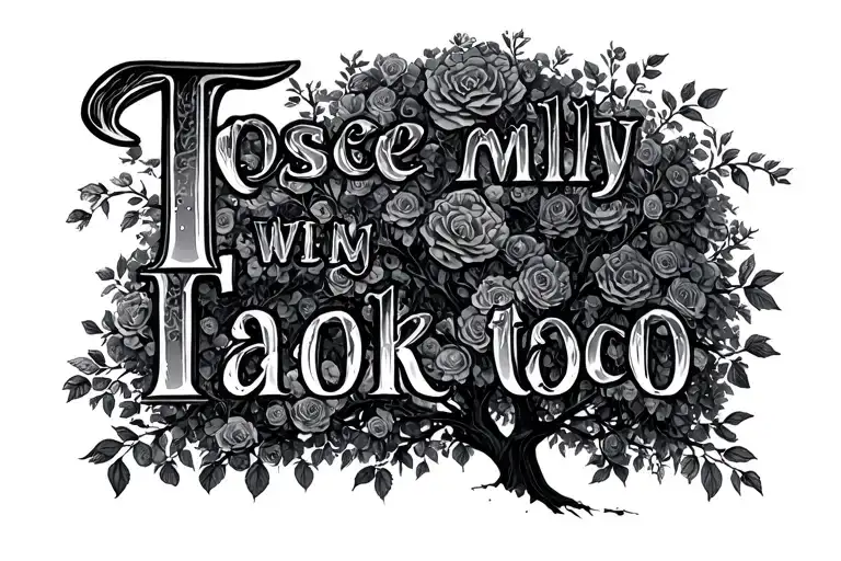 Text Family With Rose Blossom Tree