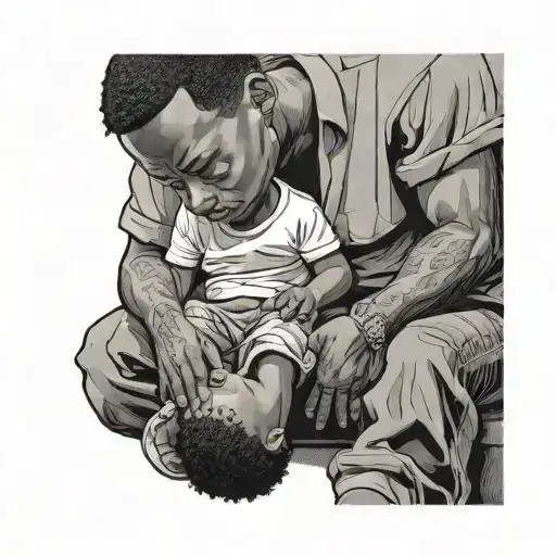 A Young Black Kid Upset Sitting Down With His Dad Looking Up From Above Heaven
