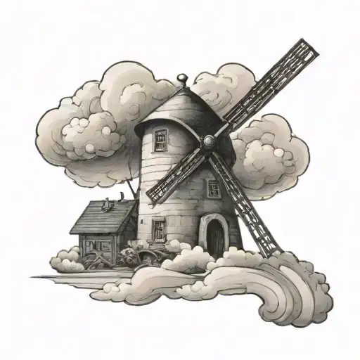 Small Windmill With Clouds And Rainbow