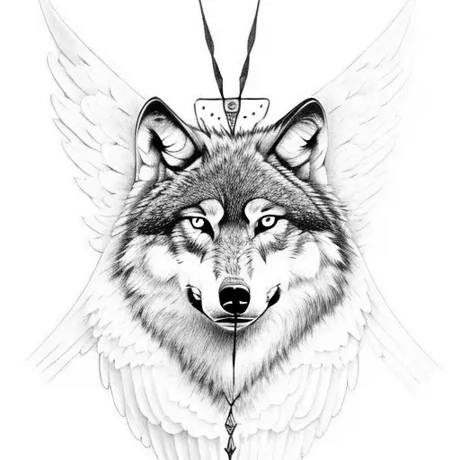 Wolf Head With Angel Wings And Arrows