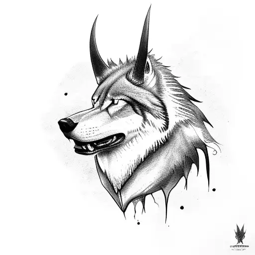 Beast Wolf Head With Big Wings And Arrows