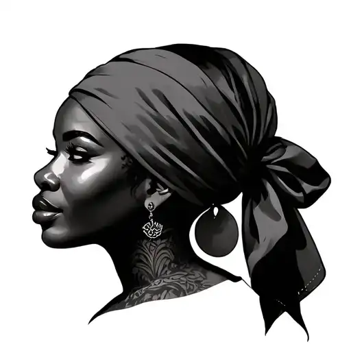 Black Powerful Woman With A Head Scarf Wrapped