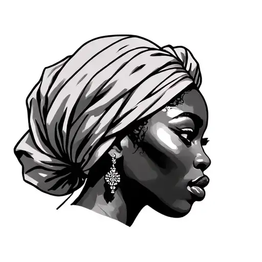 Black Powerful Woman With A Head Scarf In Gele Style