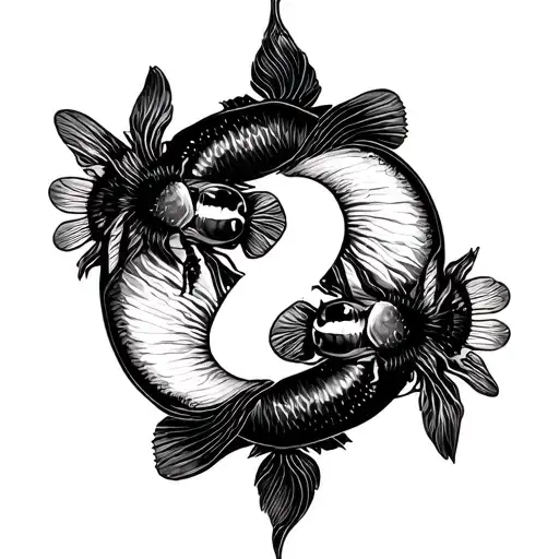 Fish And Bee Making Ying Yang Sign