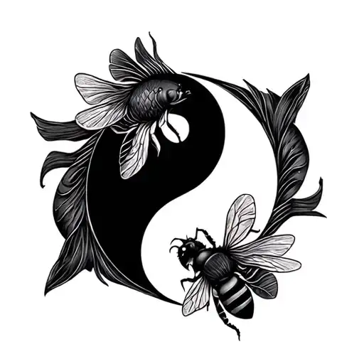 One Fish On Top And One Bee On The Bottom Making Ying Yang Sign