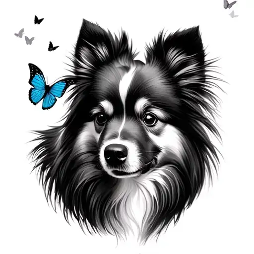 German Spitz Outline With Small Butterfly