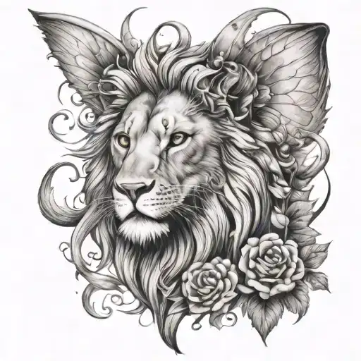 Fairy Tattoo In Love With A Lion