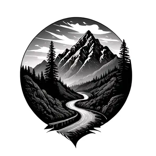 Fine Line Mountain Range Winding Road Leading Towards