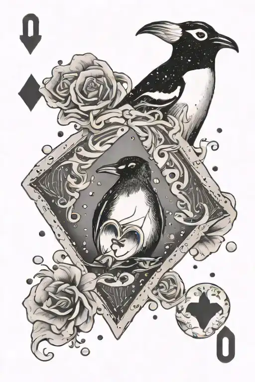 An Ace Of Spades Card Snowing Featuring A Penguin In The Middle
