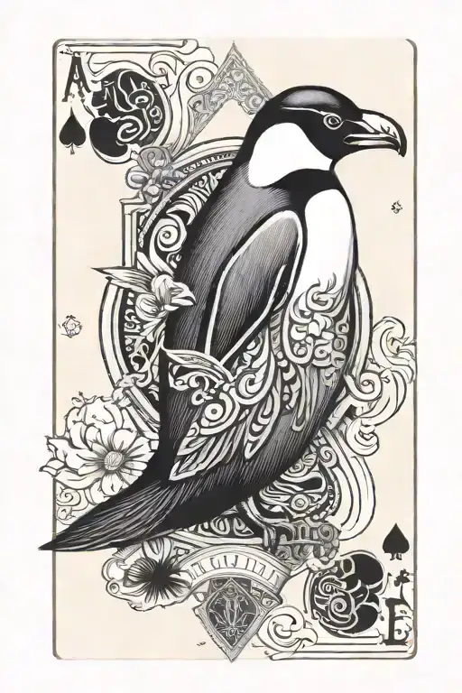 An Ace Of Spades Card Featuring A Penguin In The Middle