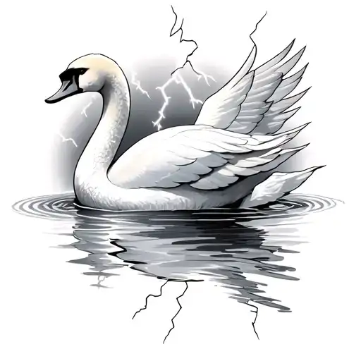Swan With Lightning In Background