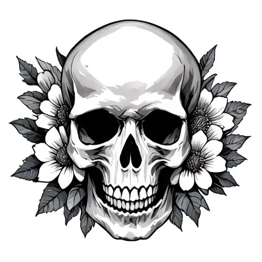 Skull And Flowers Intertwined