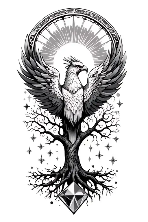 Sobriety Phoenix Tree Of Life Intertwined Diamond Sun Stars
