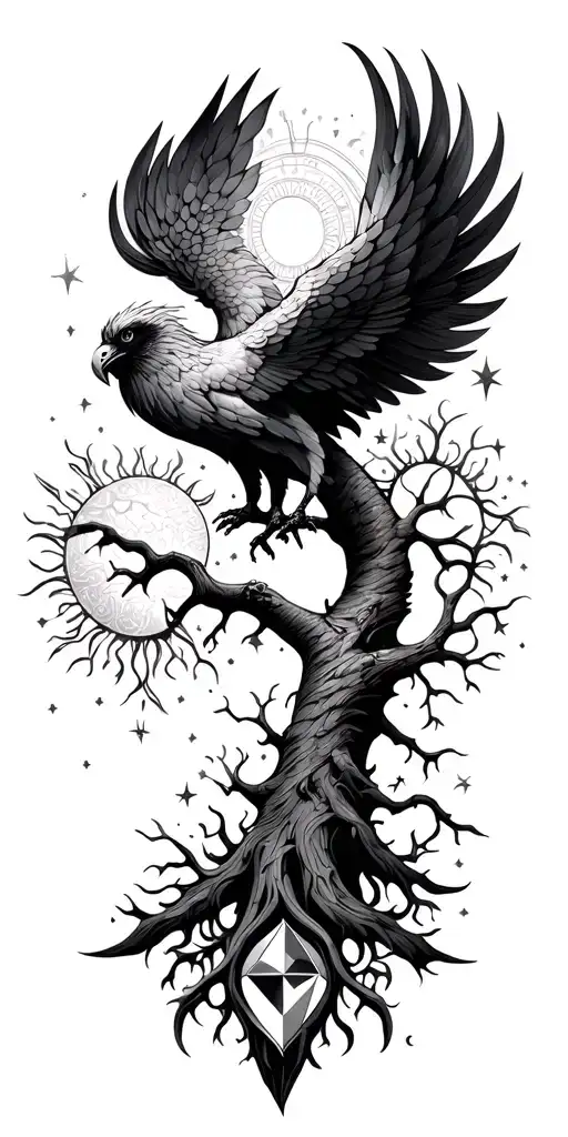 Sobriety Phoenix Tree Of Life Intertwined Diamond Sun Stars