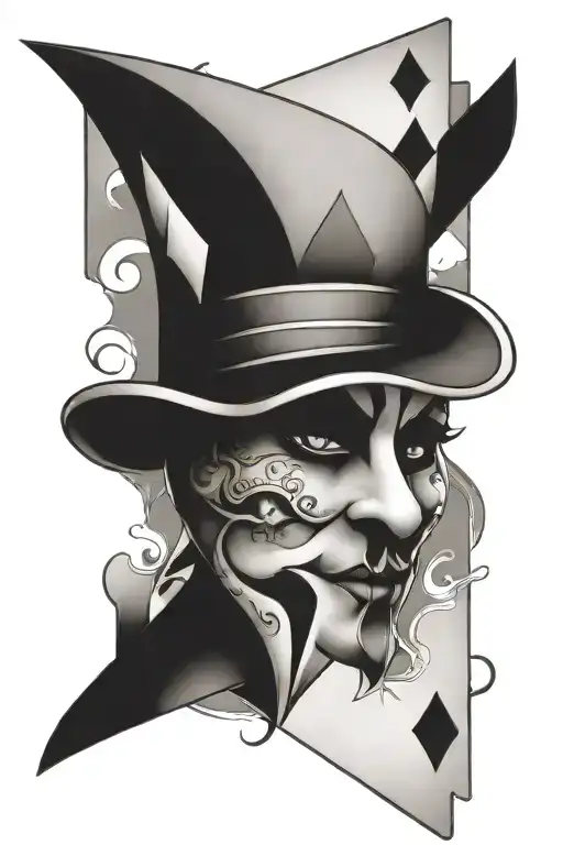 Harlequin Mask And Playing Card And Broken Hourglass