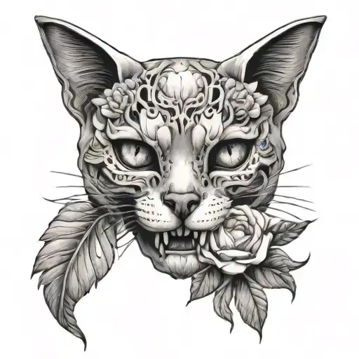 Cat Skull And Peonies