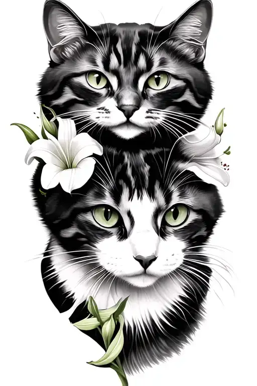 Lily Flower And Cat Culrled Up