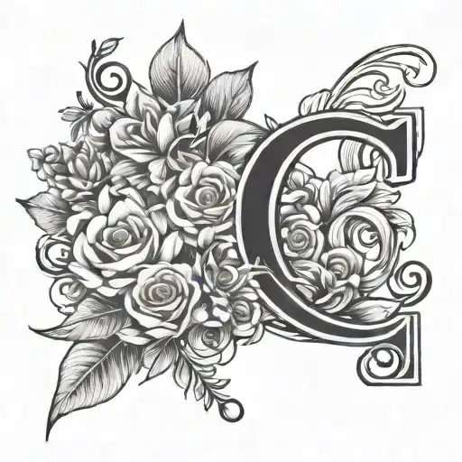 Bouquet Of Flowers Including The Letters A And S In Fine Line