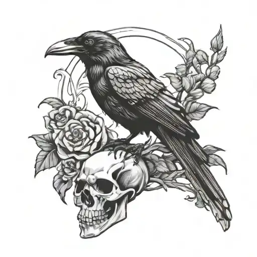 Raven Perched On A Skull