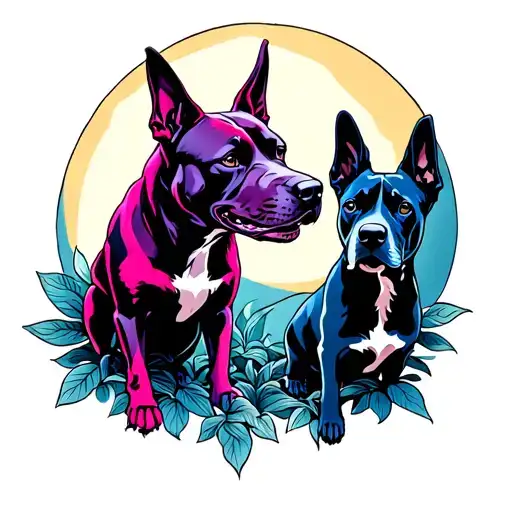 Red Dog Blue Dog Purple Dog Moon In Background