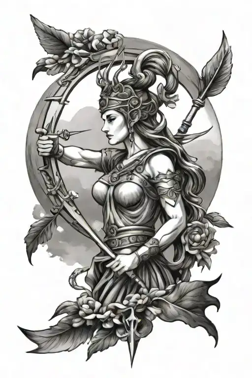 Goddess Artemis Statue Moon And Arrow