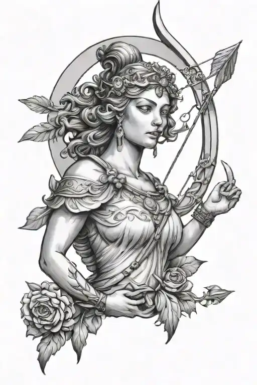 Goddess Artemis Statue Moon And Arrow Piercing