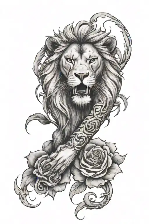 Fore Arm Tattoo With Lion Roaring And Rose Intertwined
