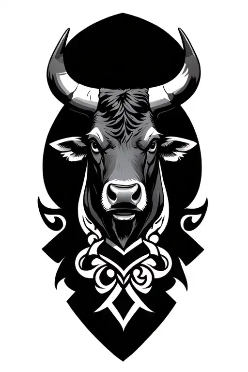 Bulls Head With A Tattoo Design On It's Neck