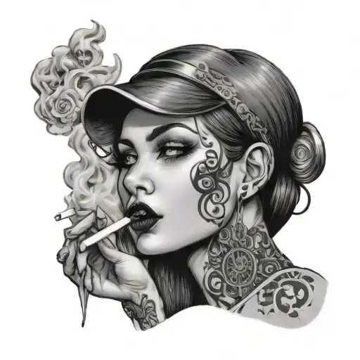 Sexy Goth Girl With Cigarette In The Mouth