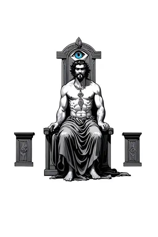 Hades Greek God Sitting On Throne With The All Seeing Eye
