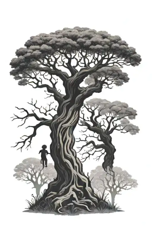 Oak Tree Children Silhouette Standing