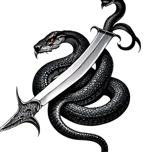 A Lomgsword Stabbing A Snake