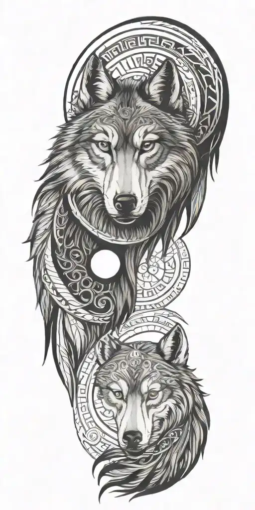 Native American Wolve Shaped Like Ying Yang