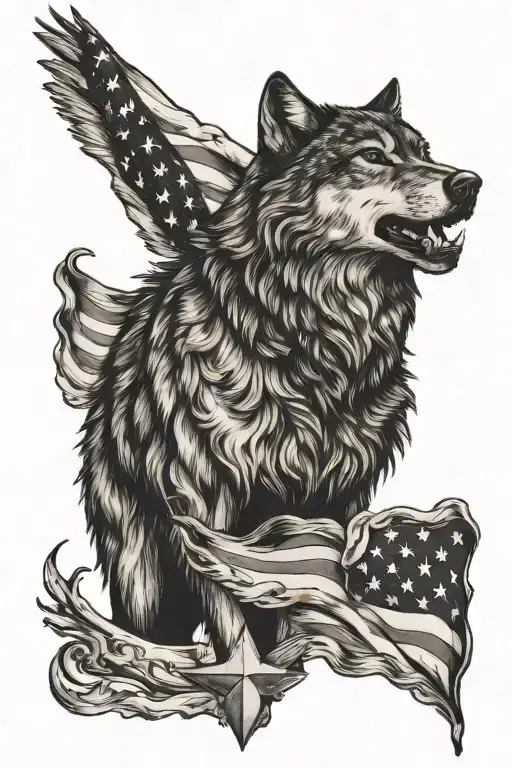 Wolf American Flag Diabetes Type 1 Soldier Standing