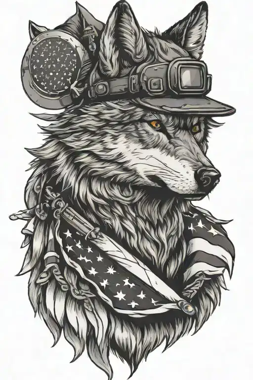 Wolf Head American Flag Diabetes Type 1 Soldier Standing
