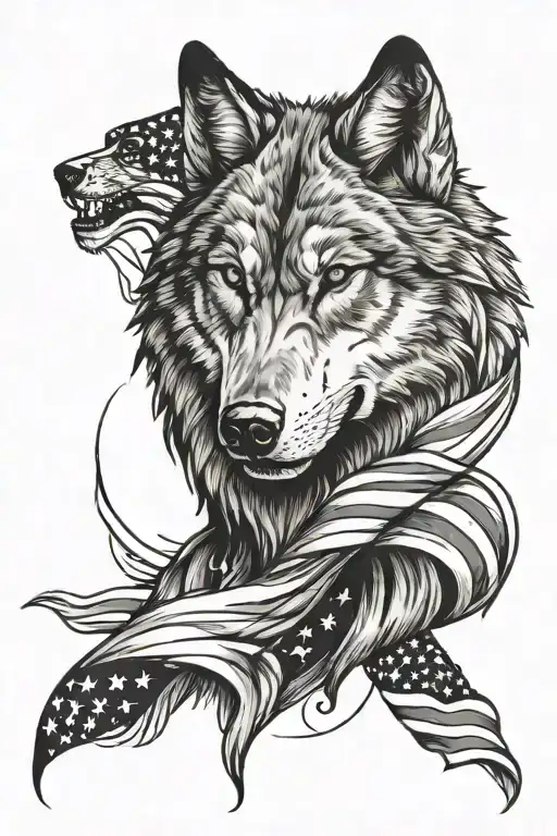 Wolf Head American Flag Downward Spiral