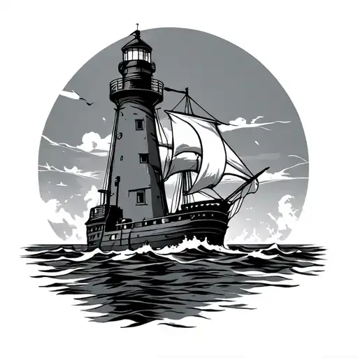 Lighthouse With Sunk Ship