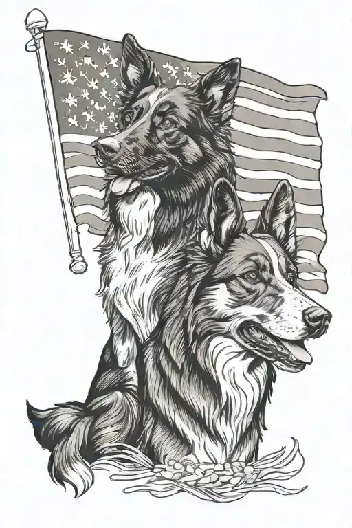 Border Collie And German Shepherd American Flag Intertwined
