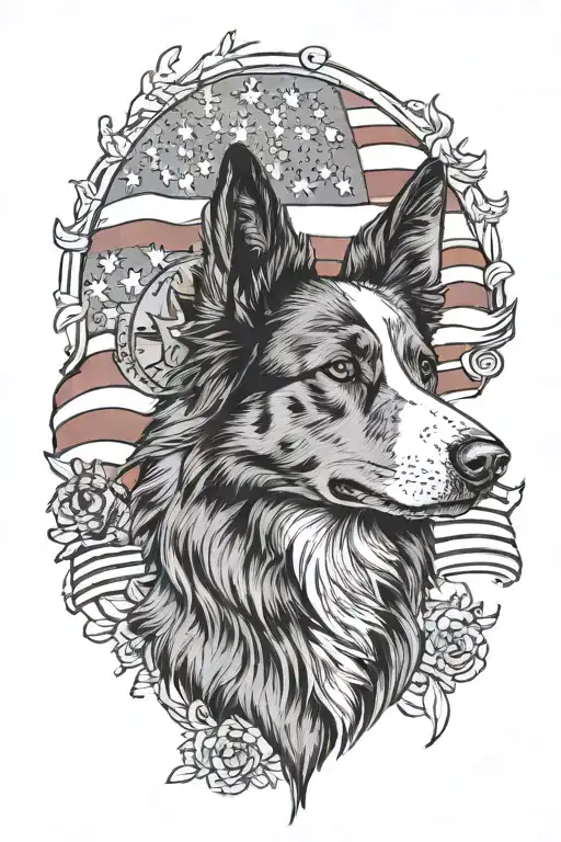 Border Collie And German Shepherd American Flag
