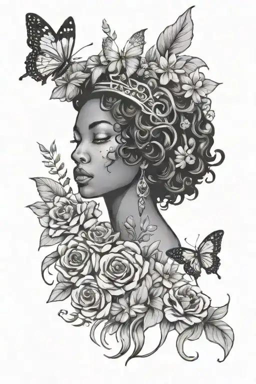 Virgo Black Woman Mother Nature With Flowers And Butterflies