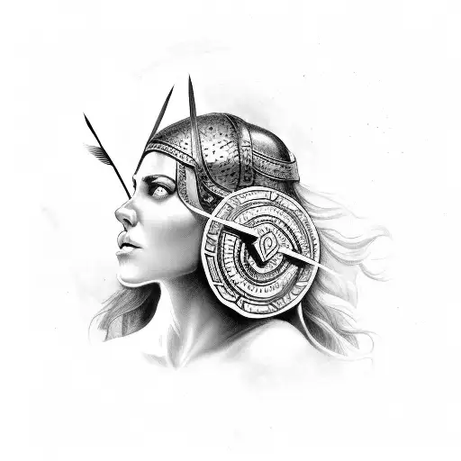 Tired But Proud Woman Gladiator With An Arrow Hitting The Shield