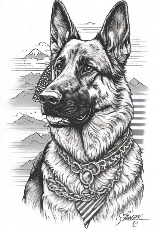 German Shepherd Portrait With Service Dog Bracelet Mountain Scene American Flag
